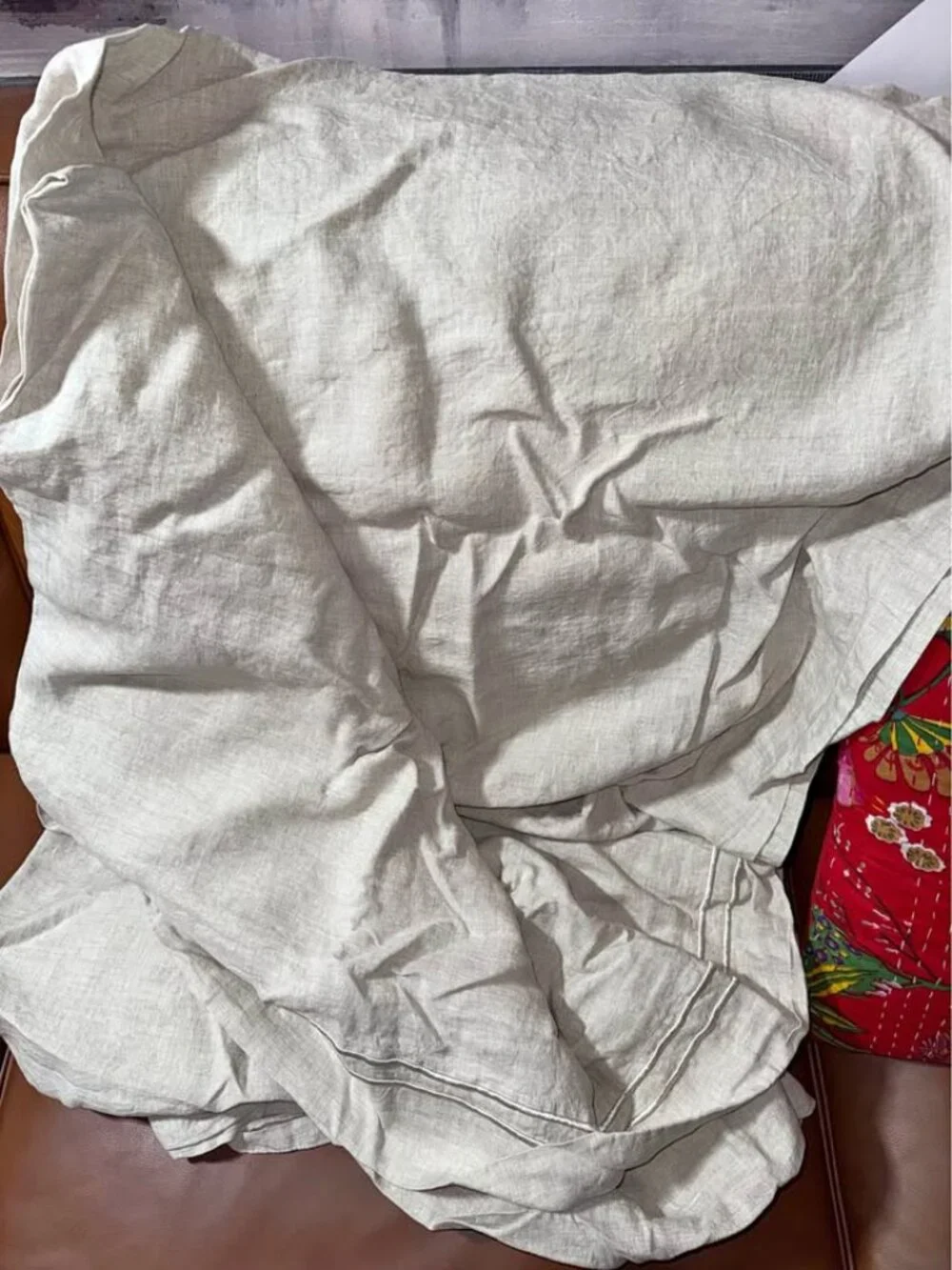 Simple & Opulence Natural Linen Flax King Size Sheet Set with Embroidered Detail